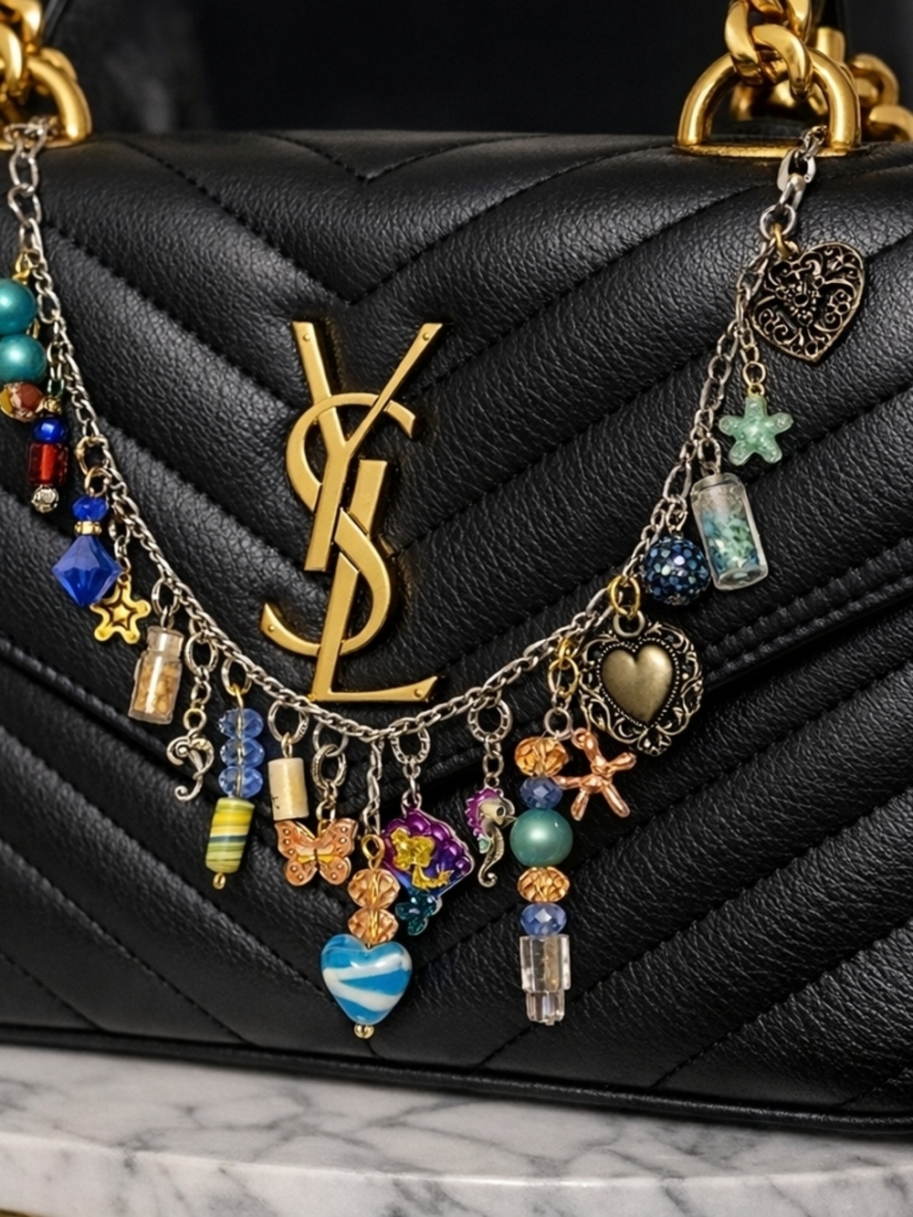 Artisan Bag Chain Purse Charms & Vintage Glass Beads
